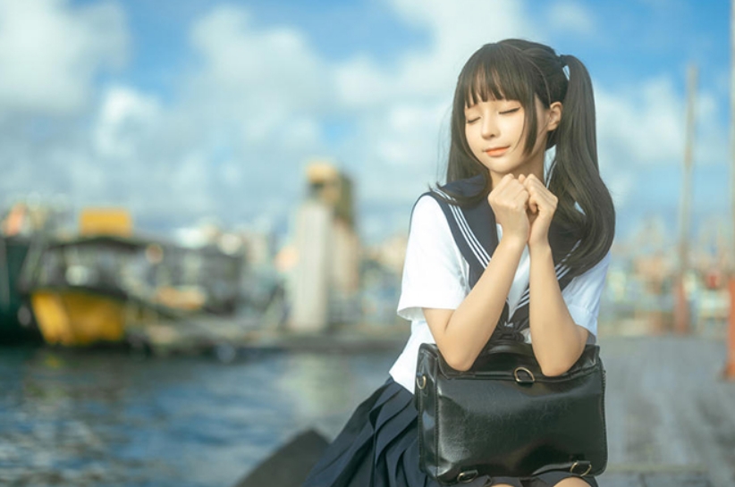 青春海岸·蠢沫沫海风JK：momo漫步，邀你共赴蓝色之约-清美唯艺